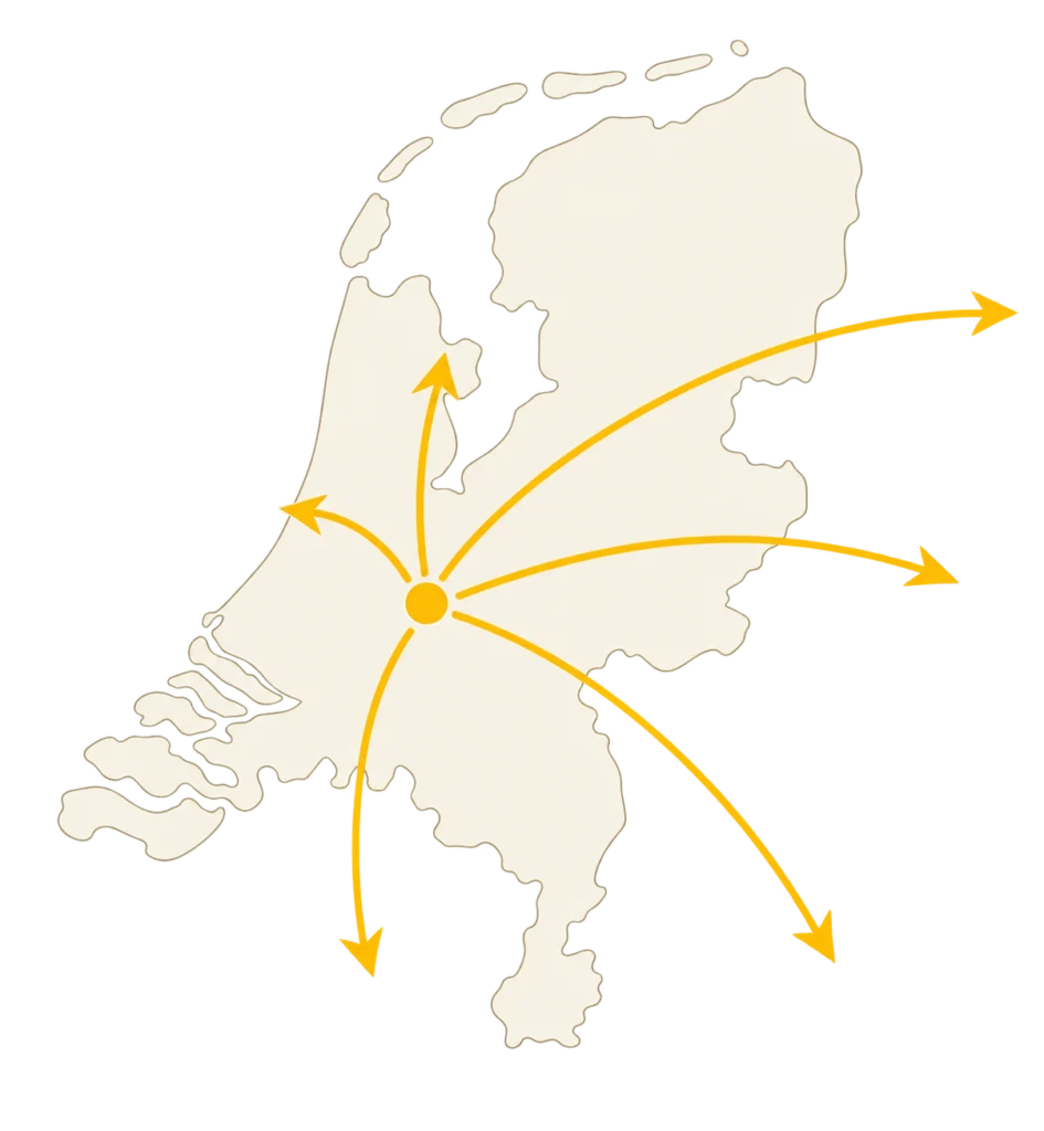 Map of the Netherlands with routes to the world
